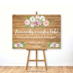 Carteles bienvenida boda | Cartel Wooden Roses | Catálogo Wedding & Design