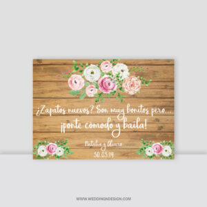 Carteles boda Sevilla | Cartel zapatillas Wooden Roses | Catálogo Wedding & Design