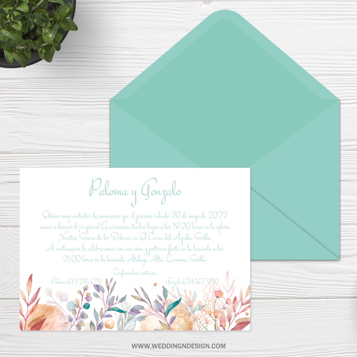 Invitaciones flores acuarela | Invitación Amatista | Wedding Design